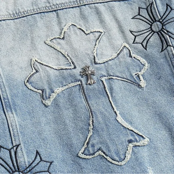 Chrome Hearts Distressed Denim Jacket with Embroidery